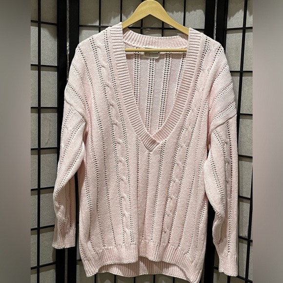 BRITCHES Sweaters - VINTAGE Britches Pink COTTON CABLE Knit Sweater, MADE IN THE USA, WOMEN SIZE XL